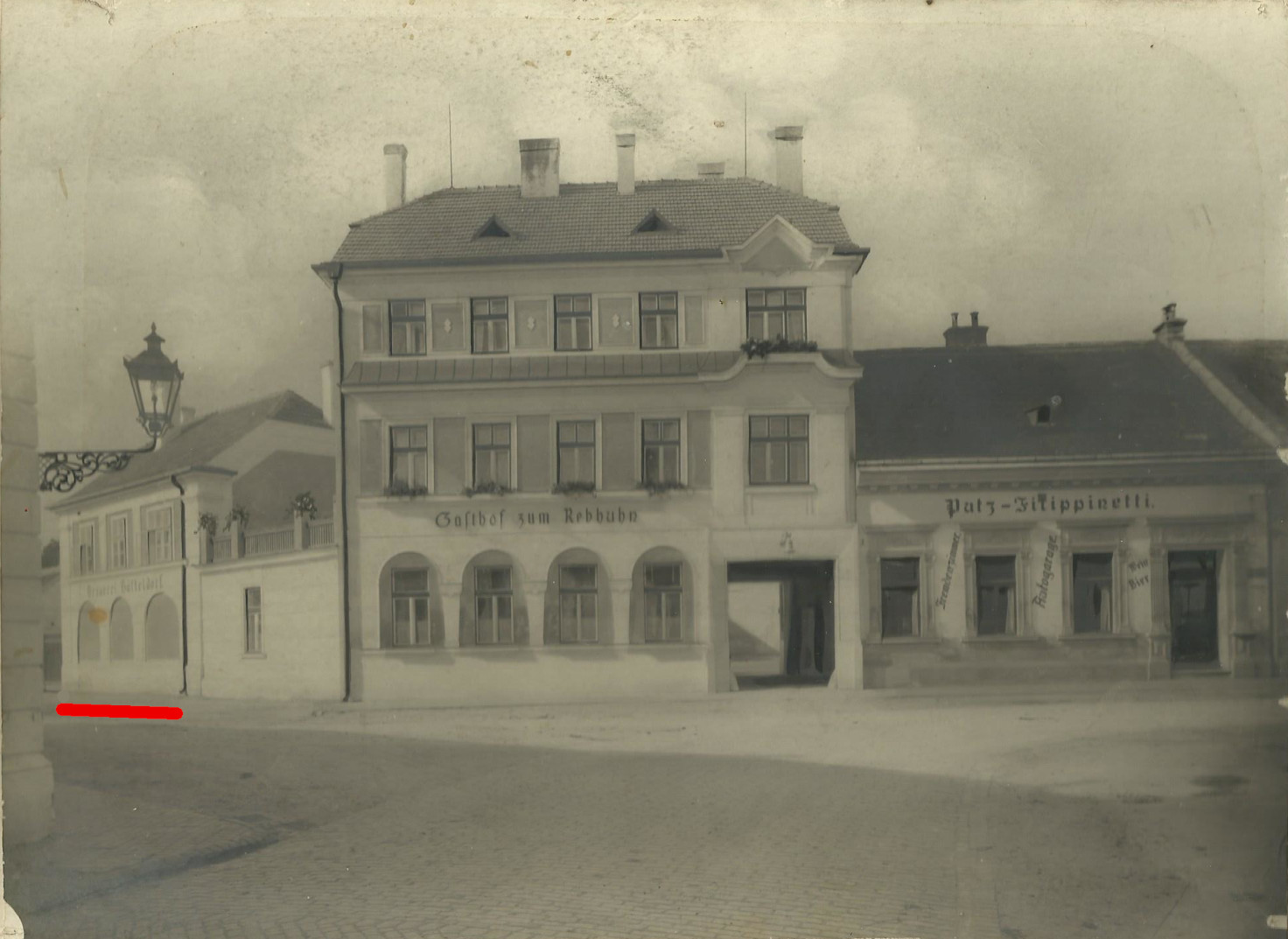 Das Bierdepot der Hütteldorfer Brauerei (rote Markierung) auf einer Aufnahme aus der zweiten Hälfte der 1920er Jahre